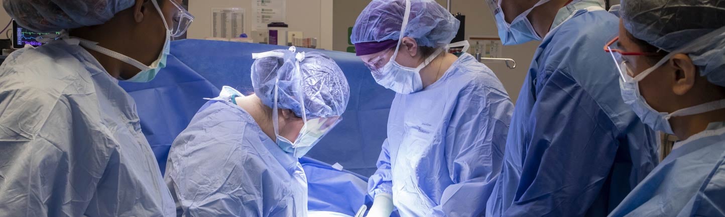 Kinga Skowron-Orlotegui, MD, and Lindsey Zhang, MD, in surgery with team