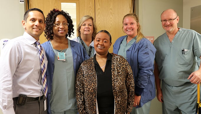 Prowell at catheterization lab after heart attack