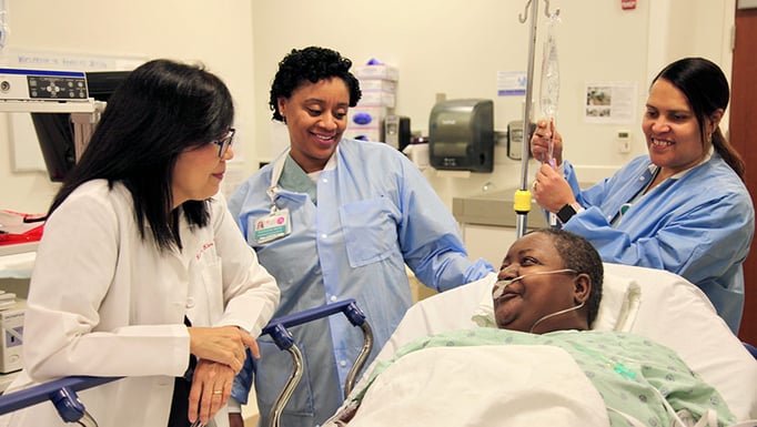 Karen KIm, MD, and her patient before colonoscopy procedure