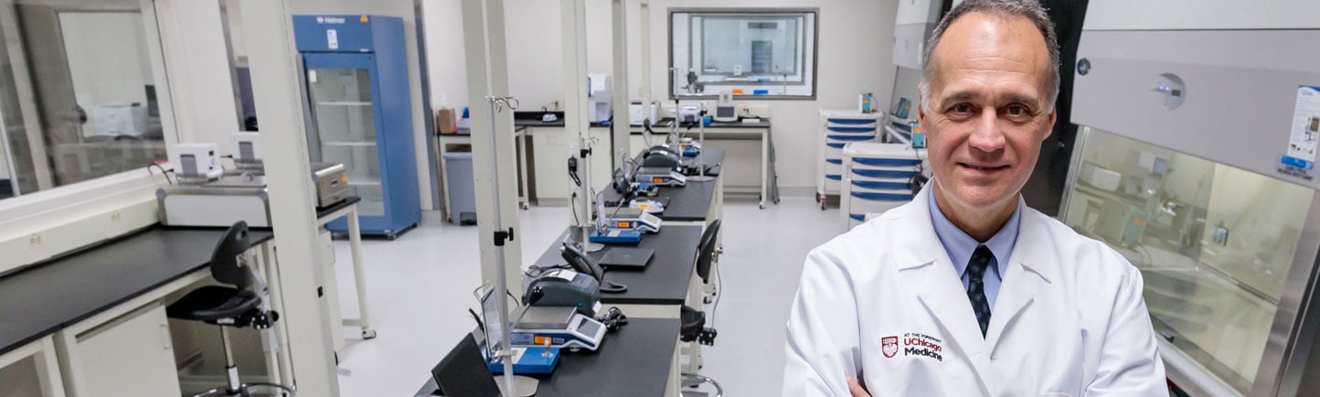 Michael Bishop, MD, in cellular therapy lab