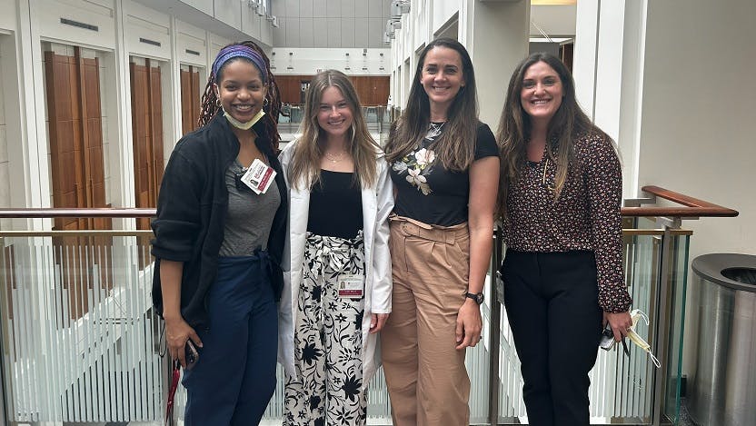 Tyler Crump, Julie Gruszczynski, Meghan Catenacci and Alexis Small all transitioned from clinical research roles to patient care at UChicago Medicine.
