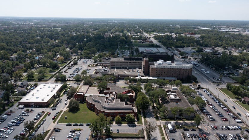 Aerial photo of UChicago Medicine Ingalls Memorial in Harvey