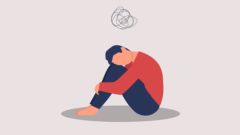 Graphic of teen feeling sad and holding their knees