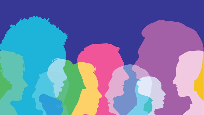 Colorful overlapping silhouettes of head profiles