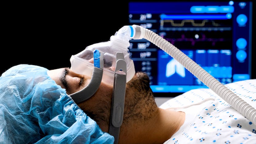 Man connected to a ventilator