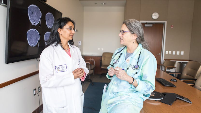 Child abuse pediatricians Veena Ramaiah, MD, left, and Jill C. Glick, MD, Medical Director of Child Advocacy and Protective Services at the University of Chicago Medicine Comer Children's Hospital 