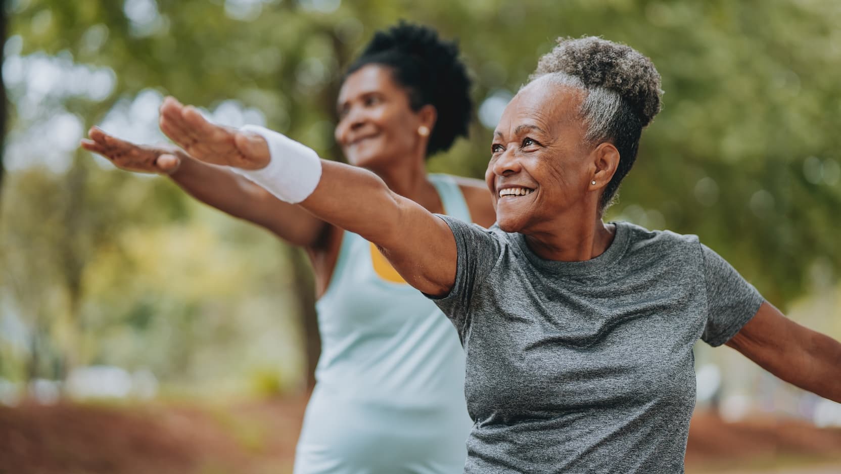Two women doing exercises together