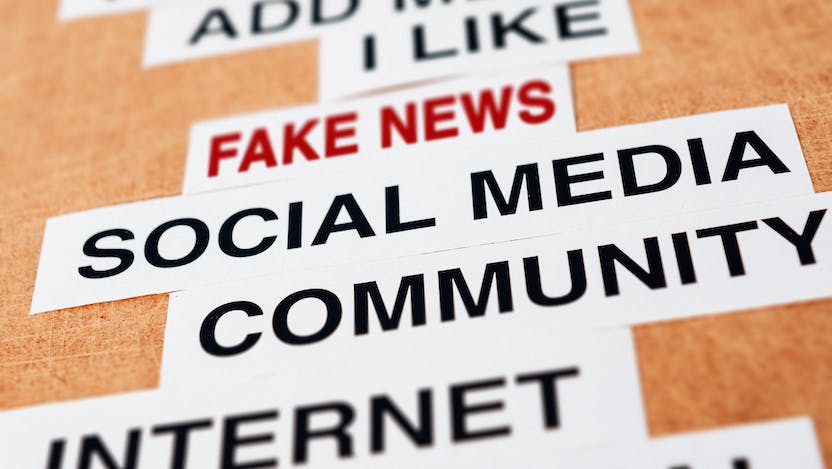 cluster of words related to medical misinformation online, fake news, i like, social media, community, internet