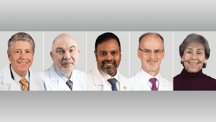 From left to right: Daniel A. Arber, John M. Cunningham, Seenu M. Hariprasad, P. Allan Klock, Carole Ober