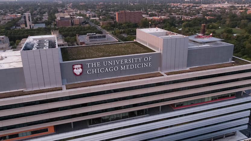 UChicago Medicine campus exterior aerial shot