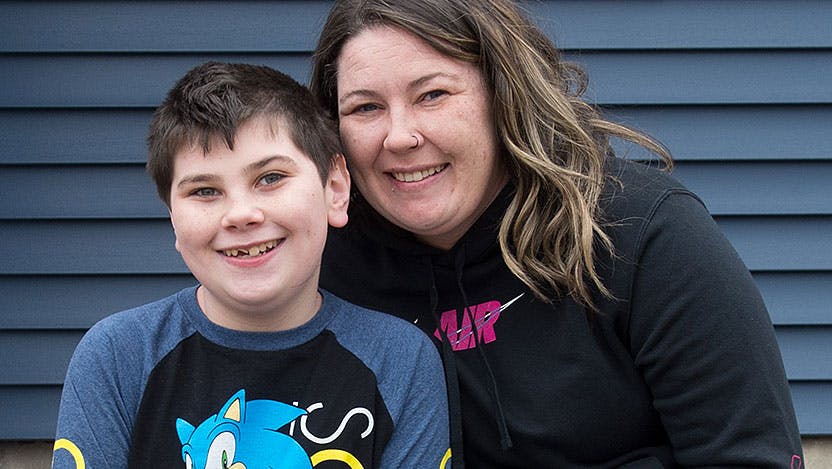 Eleven-year-old Zachary Kurek, now seizure-free after laser hemispherectomy, with his mom Amanda Morey