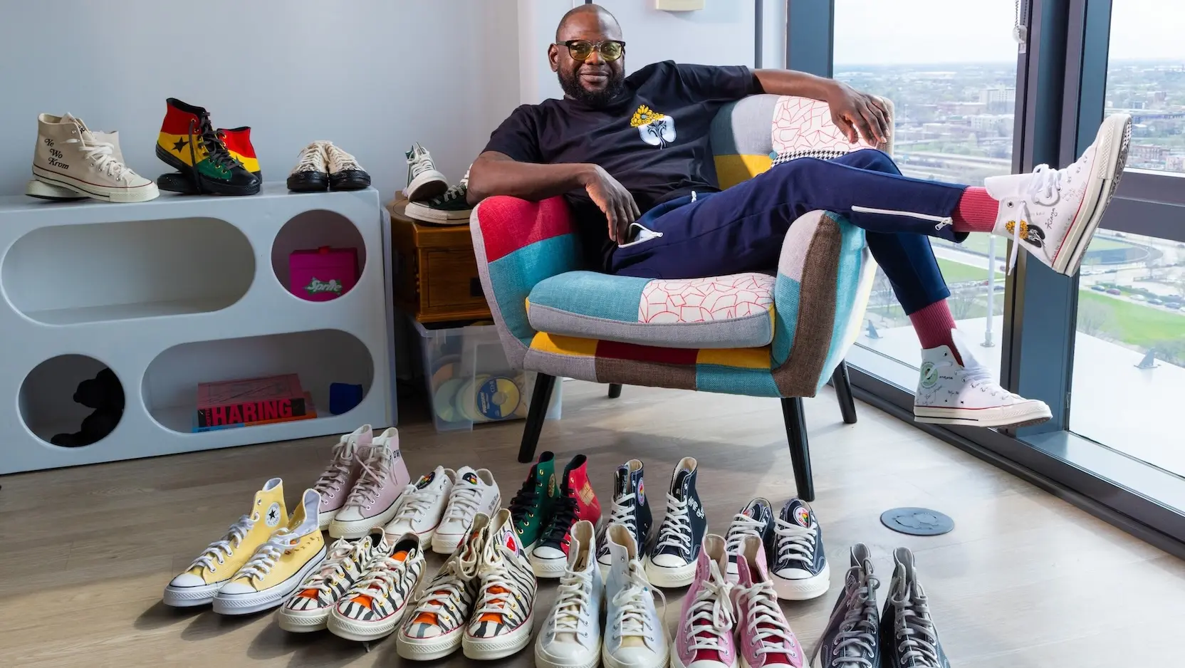 Eddie Oppong with his shoe collection