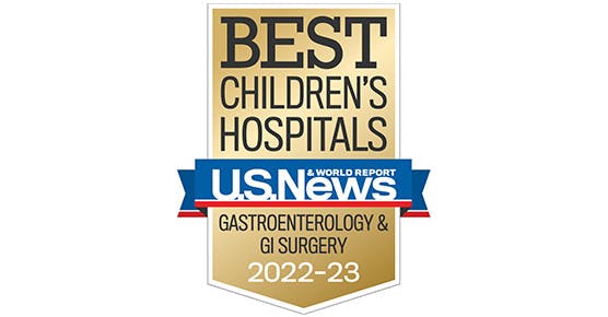 U.S. News and World Report 2022-2023 pediatric gastroenterology badge