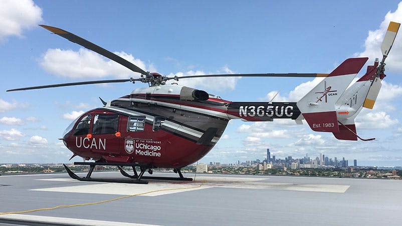 UChicago Aeromedical Network (UCAN) helicopter with a portable ECMO unit
